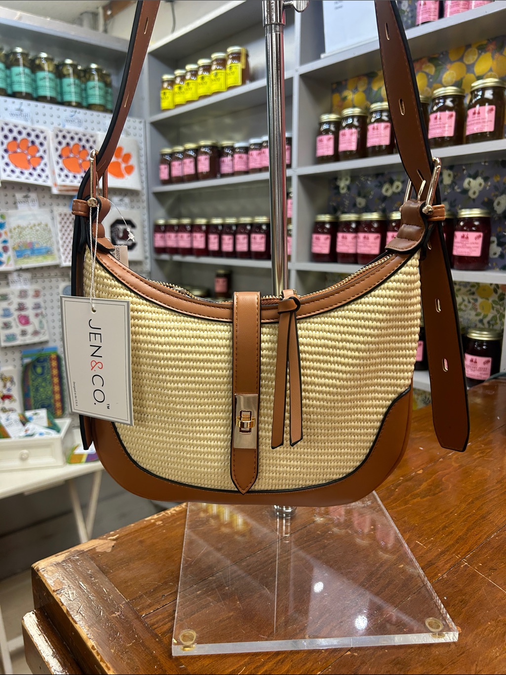 Jen & Co. Ariana Straw And Leather Shoulder Bag In Natural And Brown